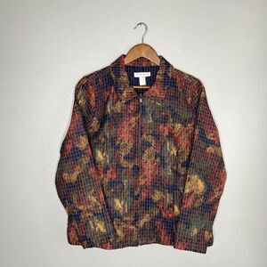 Christopher & Banks Womens Large Petite Reversible Quilted Jacket Full Zip Artsy